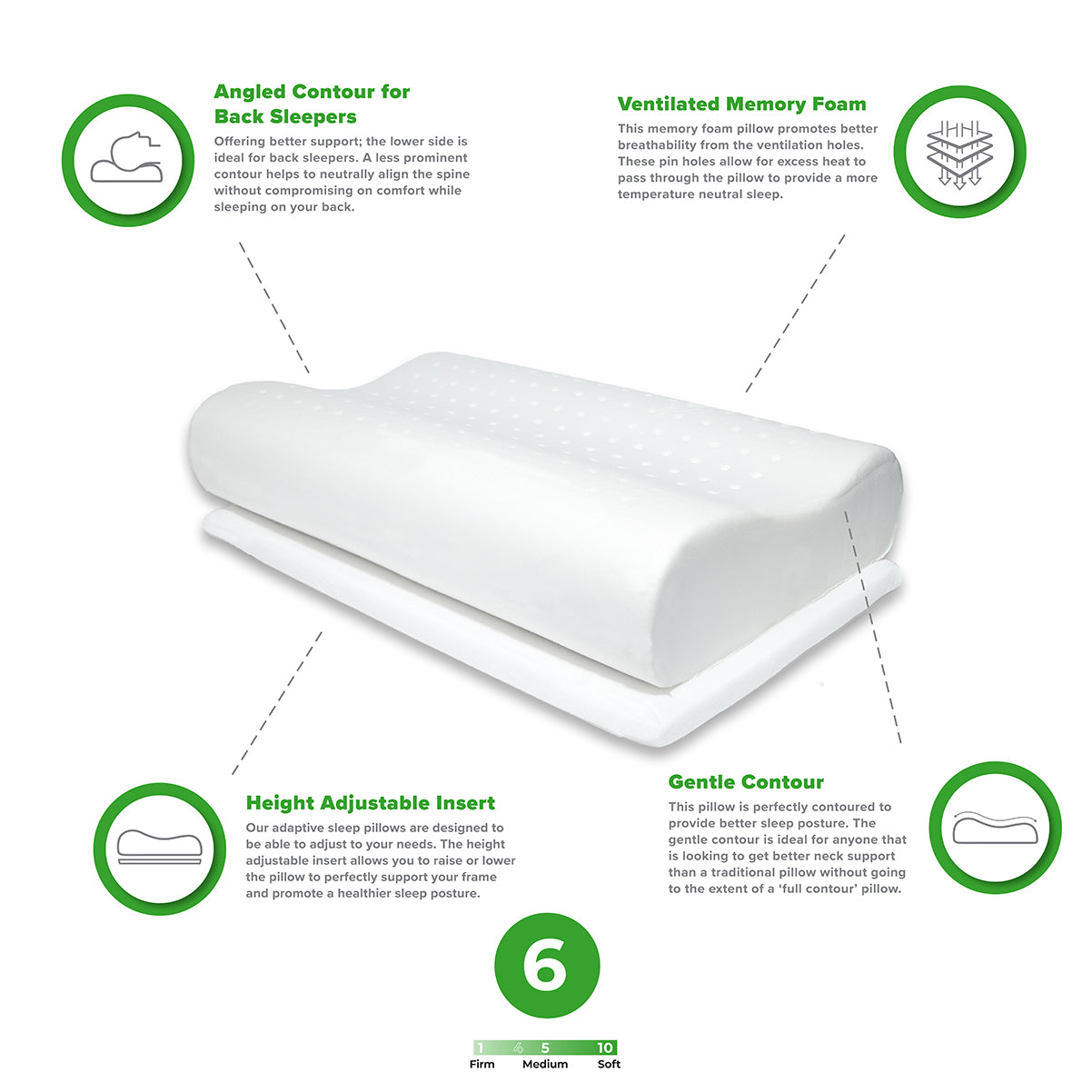Neck Therapie Bamboo Adjustable Contour Memory Foam Pillow