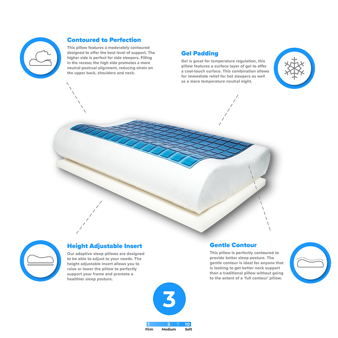 Neck Therapie Cool Gel Adjustable Contour Memory Foam Pillow